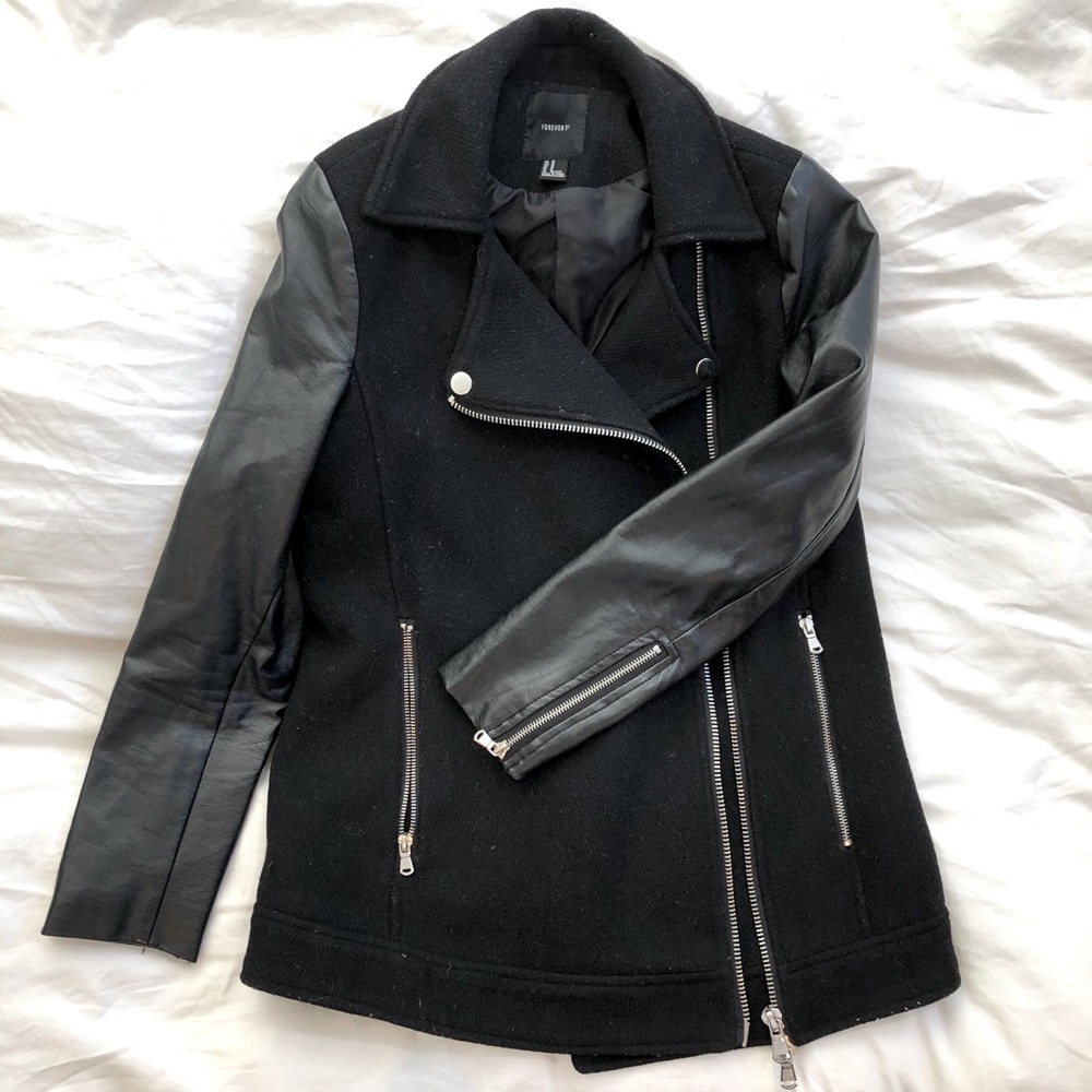 Black Coat w/ Leather Sleeves